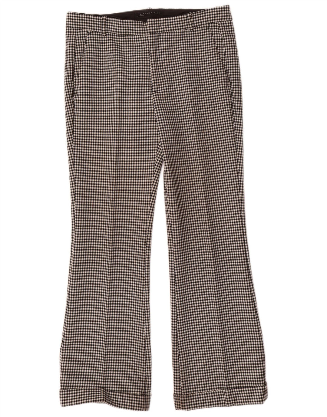 Zara Bootcut-Chinohose für Damen, mittelgroß, W28, L29, schwarzes Gingham-Polyester