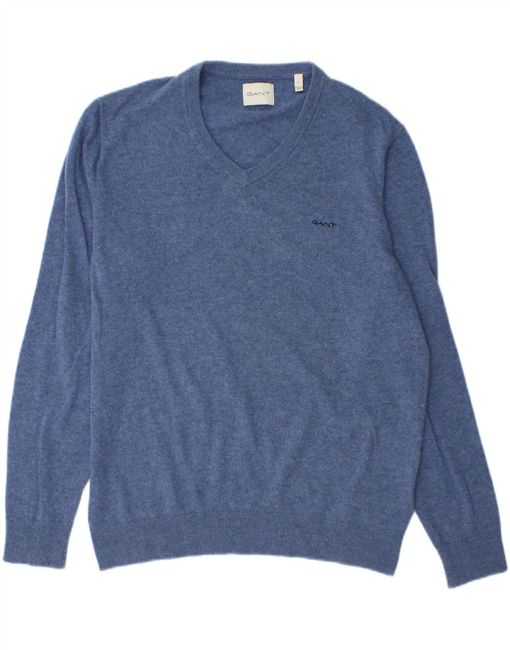 Gant Herren-Pullover mit V-Ausschnitt, groß, blaue Wolle
