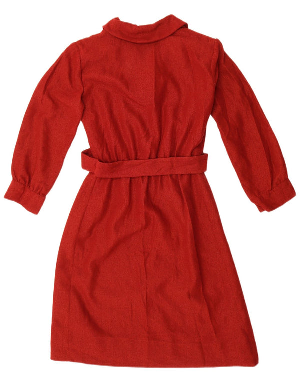 Vintage Damen Langarm-A-Linien-Kleid UK 12 Mittelrot