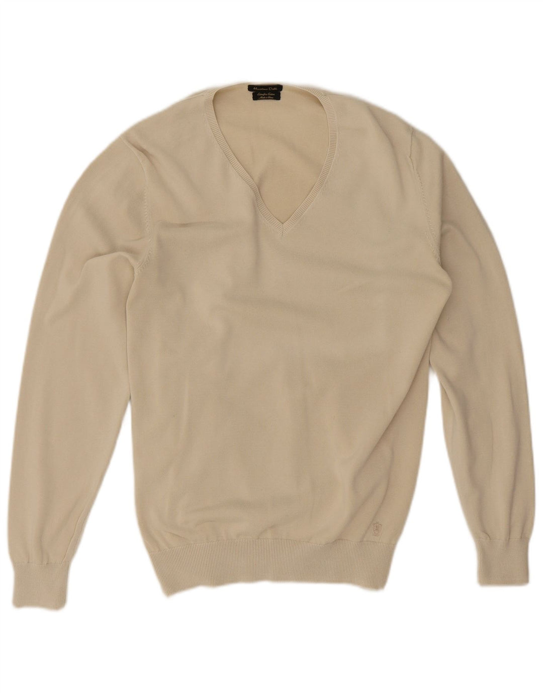 Massimo Dutti Herren-Pullover mit V-Ausschnitt aus mittelbeiger Baumwolle