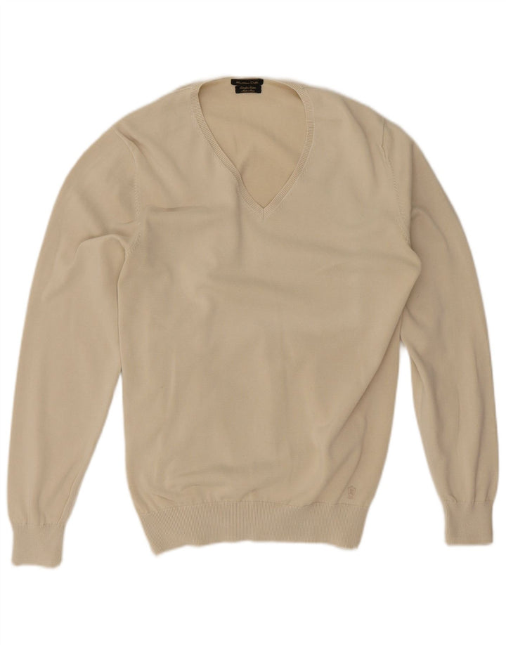 Massimo Dutti Herren-Pullover mit V-Ausschnitt aus mittelbeiger Baumwolle