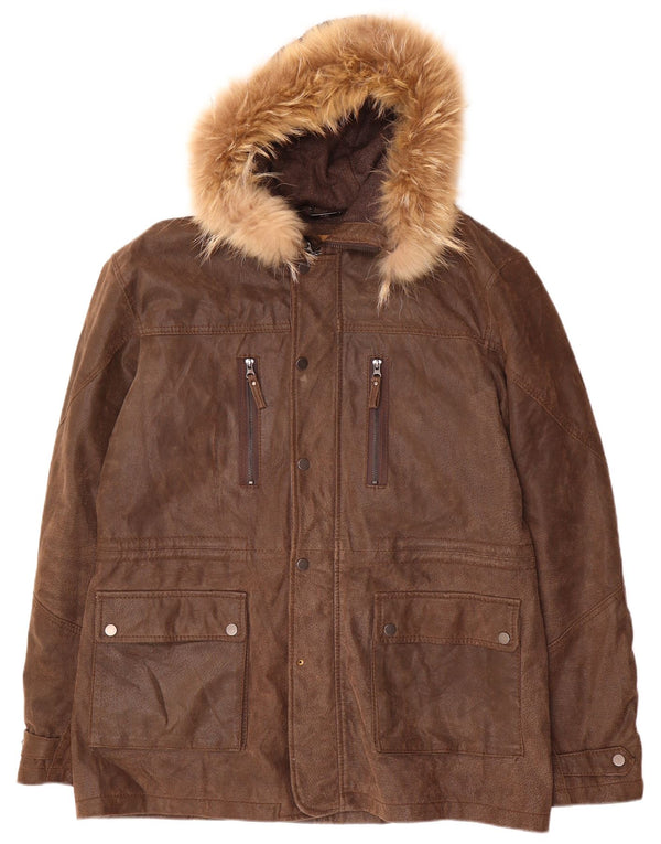 Conbipel Herren Ledermantel mit Kapuze IT 54 XL Braunes Leder
