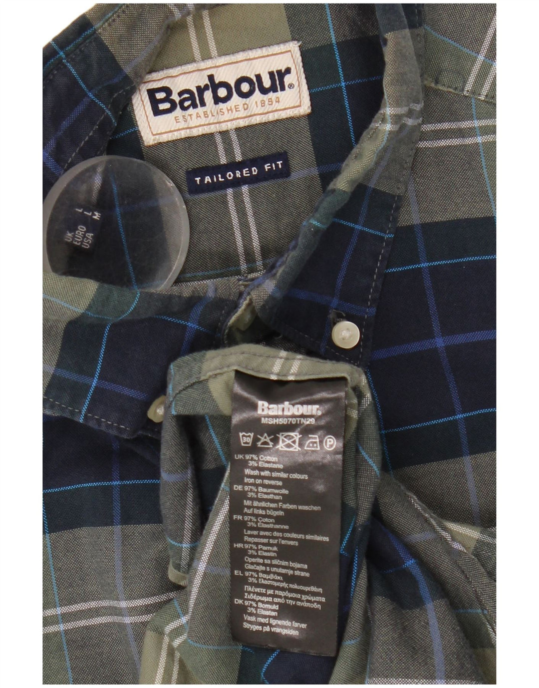 Barbour Herren-Hemd mit maßgeschneiderter Passform, groß, grün kariert, Baumwolle