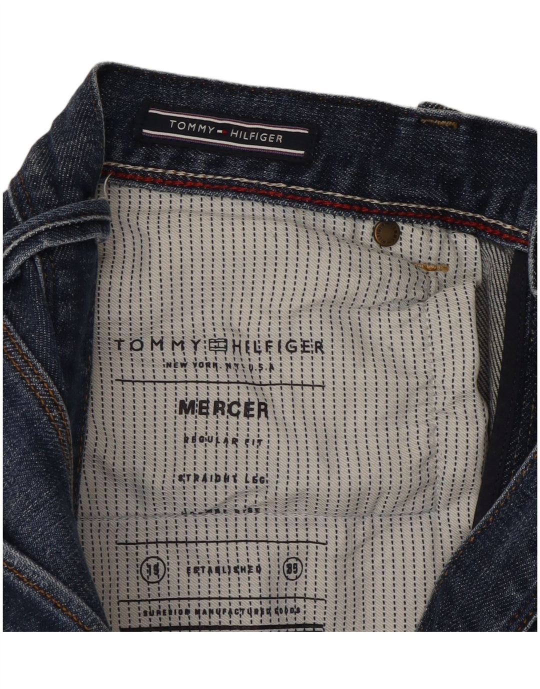 TOMMY HILFIGER Herren Mercer Regular Fit Straight Jeans W34 L33 Blaue Baumwolle