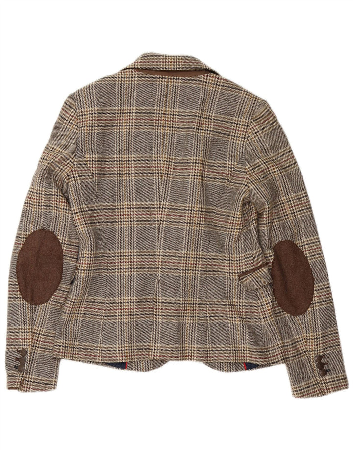 Zara Damen 1-Knopf-Blazerjacke UK 14 Mittelgrau kariertes Acetat