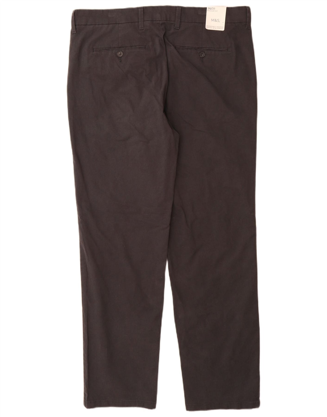 Marks & Spencer Herren-Chinohose mit normaler Passform, W36 L31, graue Baumwolle