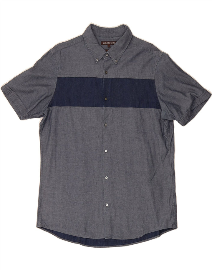MICHAEL KORS Mens Slim Fit Short Sleeve Shirt Large Grey Colourblock Vintage Michael Kors and Second-Hand Michael Kors from Messina Hembry 