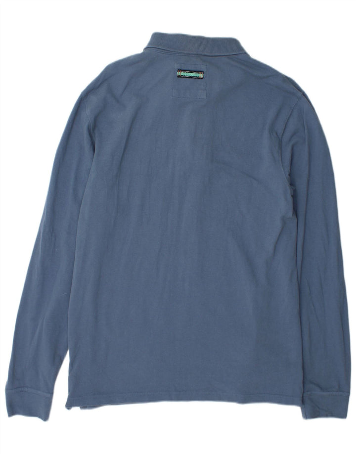 Fat Face Herren-Langarm-Poloshirt aus mittelblauer Baumwolle
