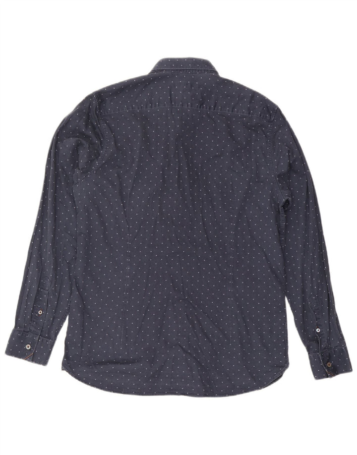 Ted Baker Herren-Hemd mit abstraktem Muster, Größe 4, groß, marineblaue Baumwolle