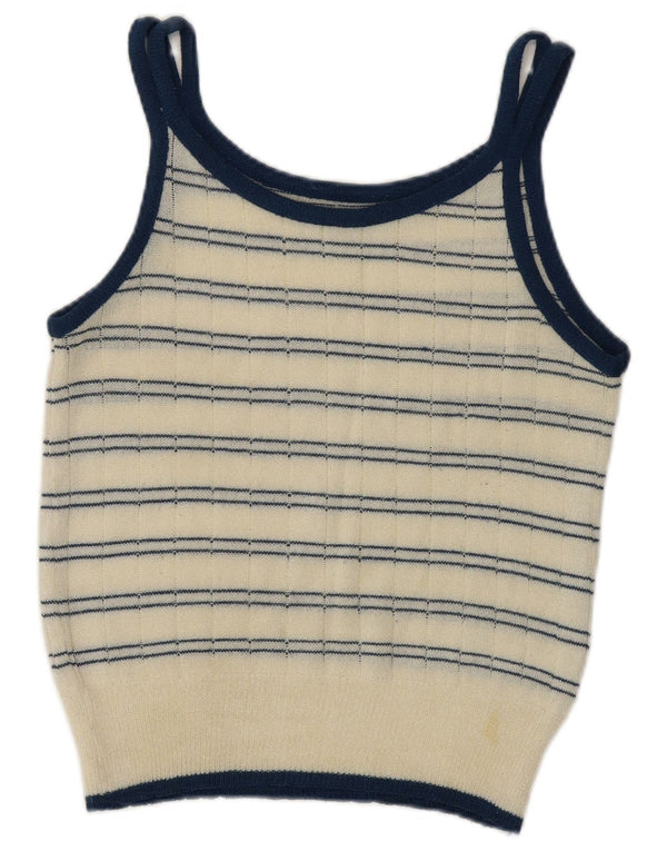Vintage Damen Crop Knit Cami Top UK 10 Small Off White gestreift