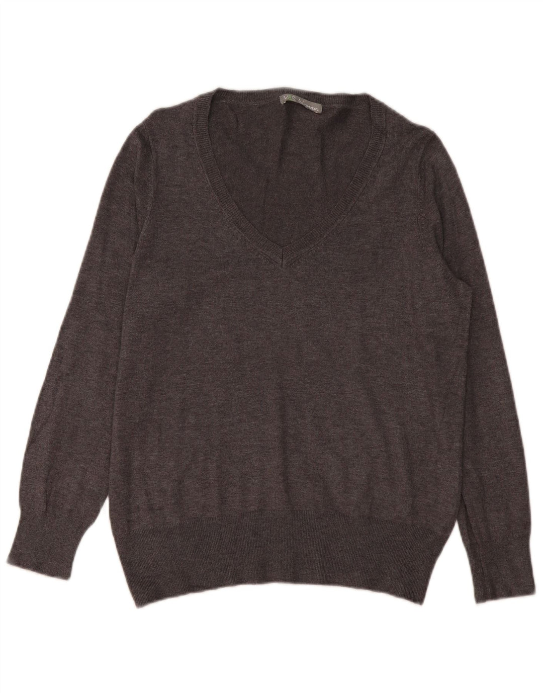 Marks & Spencer Damen-Pullover mit V-Ausschnitt, UK 16, Größe L, graue Viskose