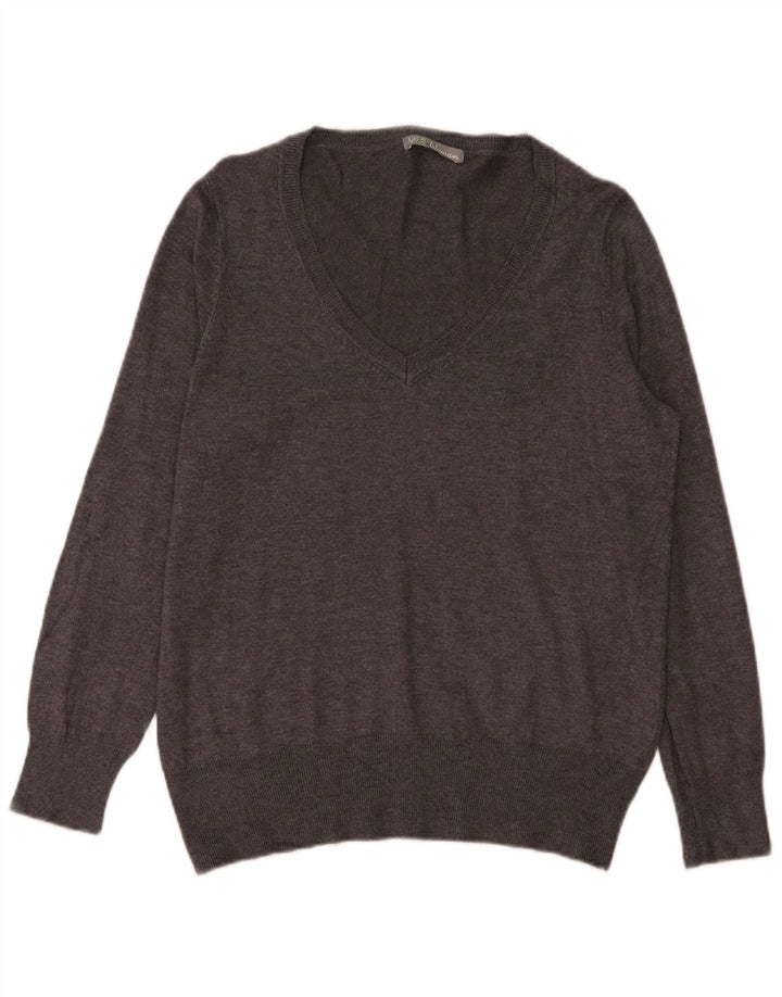 Marks & Spencer Damen-Pullover mit V-Ausschnitt, UK 16, Größe L, graue Viskose