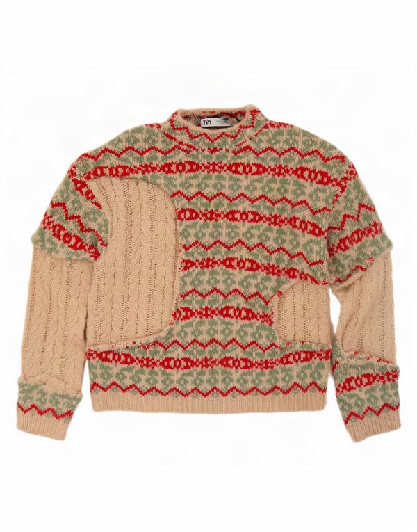 Rollkragenpullover für Damen von Zara, Gr. 10, Größe S, Beige, Fair Isle