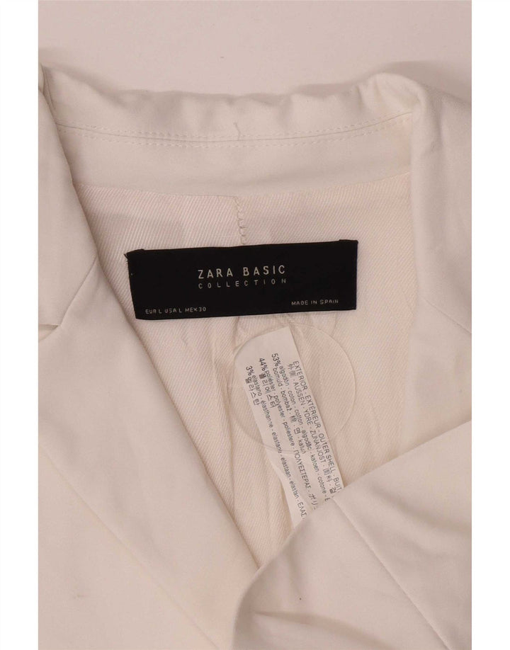 Zara Damen 1-Knopf-Blazerjacke UK 14 Große weiße Baumwolle