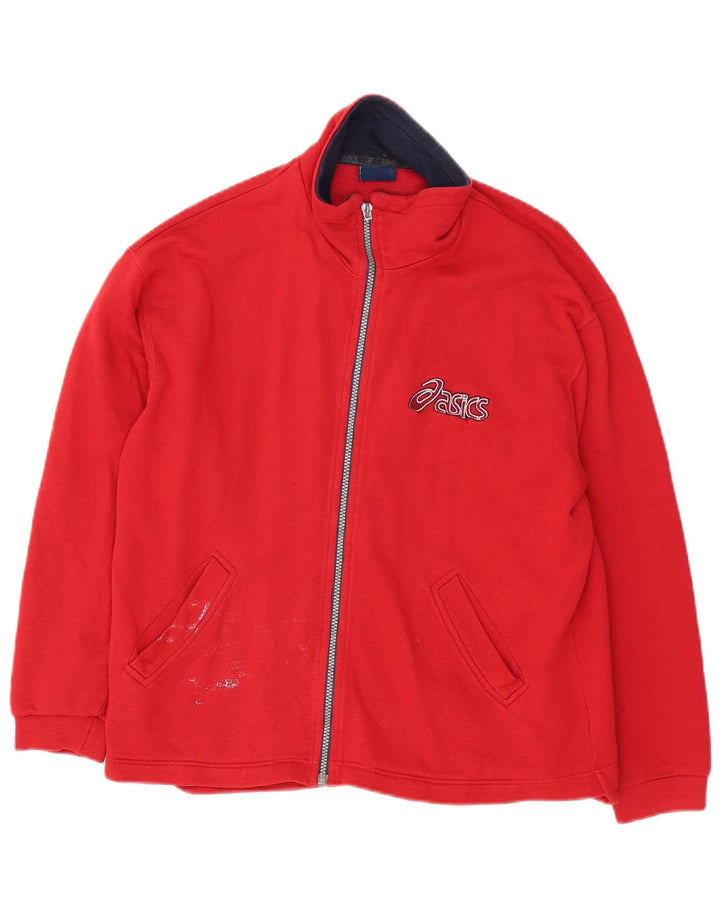 Asics Herren-Trainingsanzug mit grafischem Oberteil, mittelrote Baumwolle