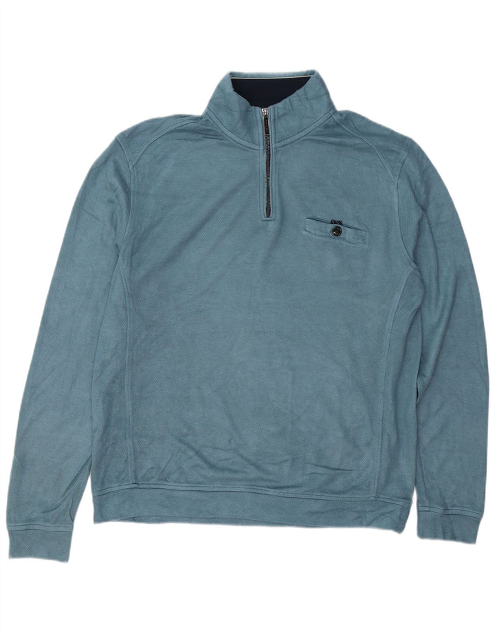 TED BAKER Herren-Sweatshirt mit Reißverschluss am Hals, Größe 4, groß, blaue Baumwolle
