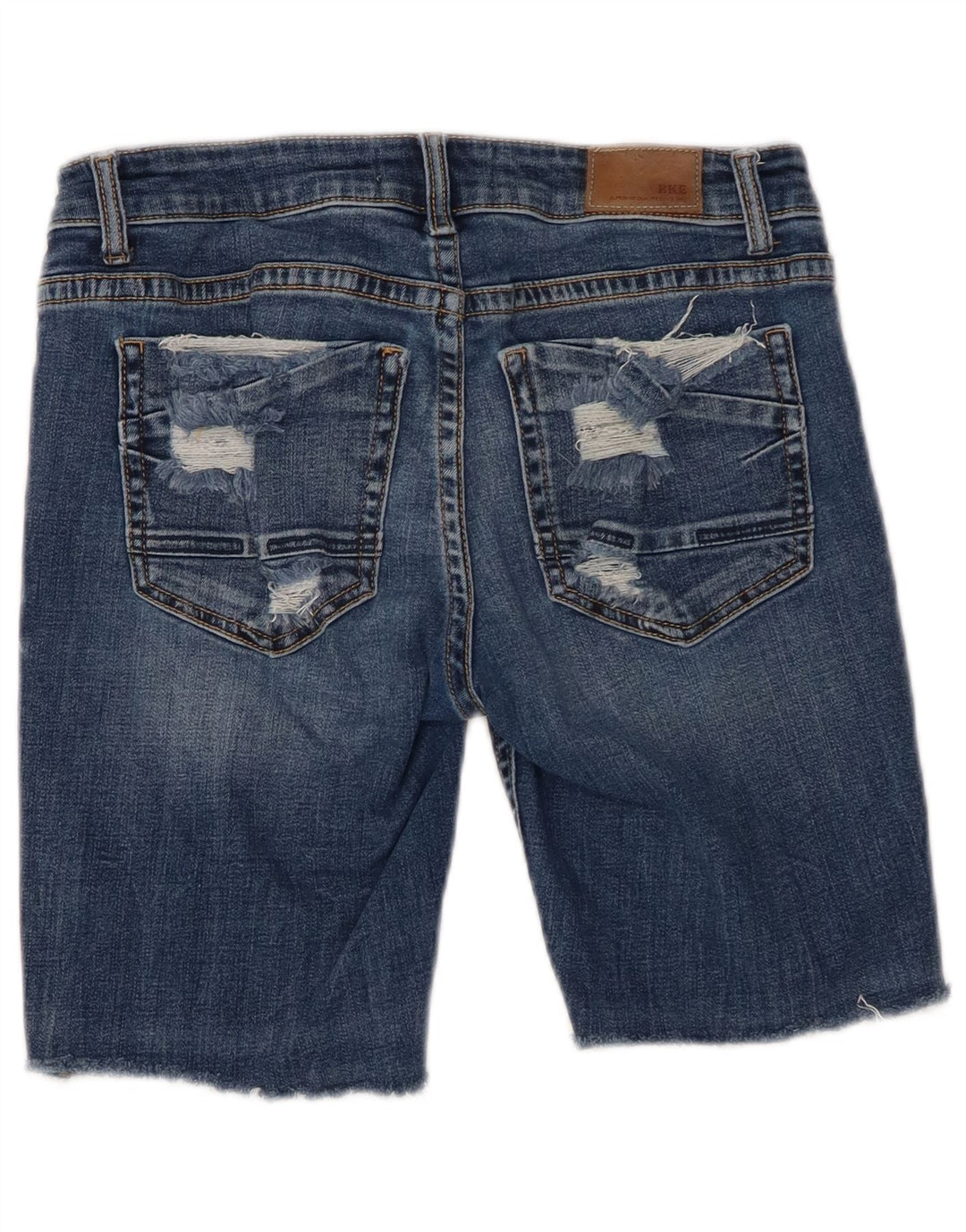 BKE Damen Stella Low Waist Distressed Denim Shorts W28 Mittelblaue Baumwolle