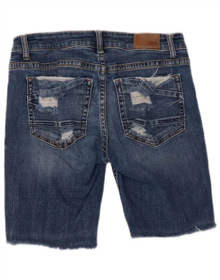 BKE Damen Stella Low Waist Distressed Denim Shorts W28 Mittelblaue Baumwolle
