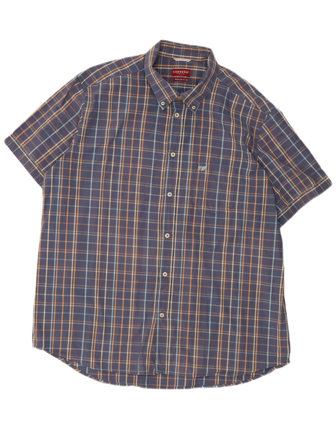 Carrera Herren-Kurzarmhemd mit normaler Passform, 3XL, blau kariert, Baumwolle