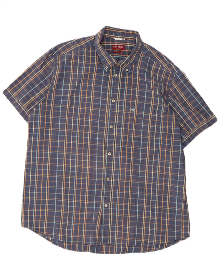 Carrera Herren-Kurzarmhemd mit normaler Passform, 3XL, blau kariert, Baumwolle
