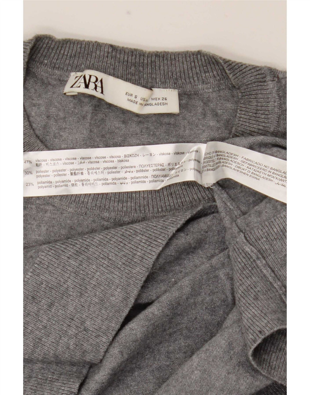 Zara Herren-Pullover mit Rundhalsausschnitt, Größe S, graue Viskose