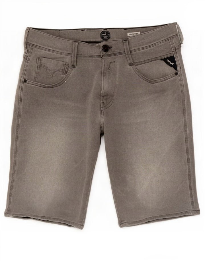 Replay Herren Anbass Denim Shorts W32 mittelgraue Baumwolle
