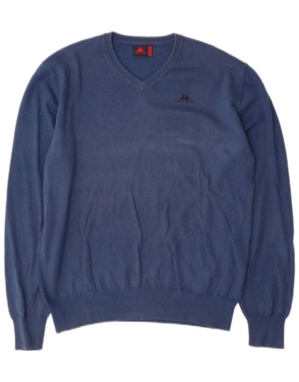 Kappa Herren-Pullover mit V-Ausschnitt, groß, aus blauer Baumwolle