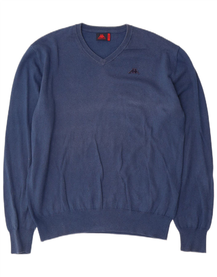Kappa Herren-Pullover mit V-Ausschnitt, groß, aus blauer Baumwolle