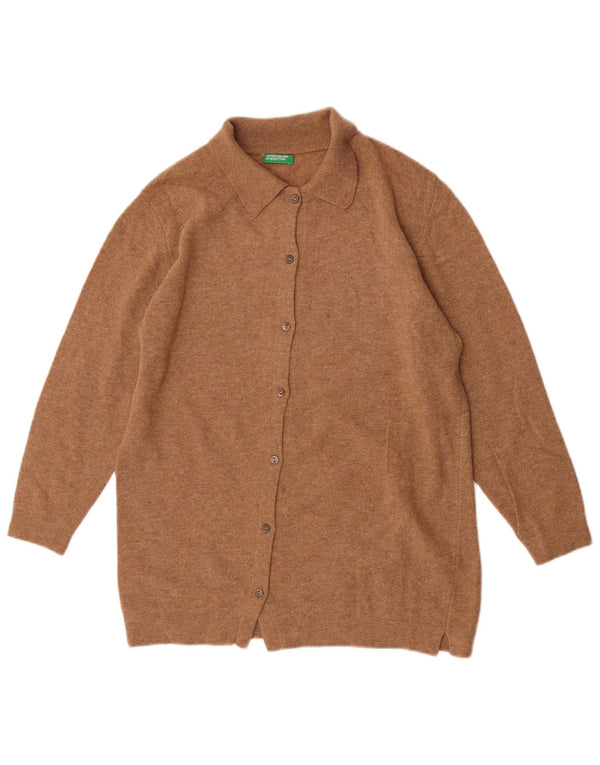 Benetton Damen-Strickjacke in Übergröße, Gr. 6, XS, braune Schurwolle