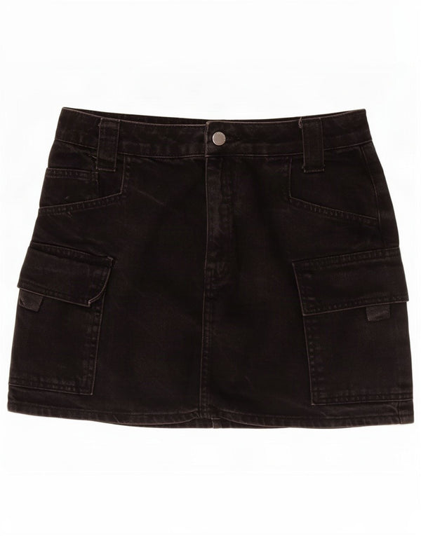 Topshop Damen Denim Mini Cargo Rock UK 10 Small W30 Schwarze Baumwolle