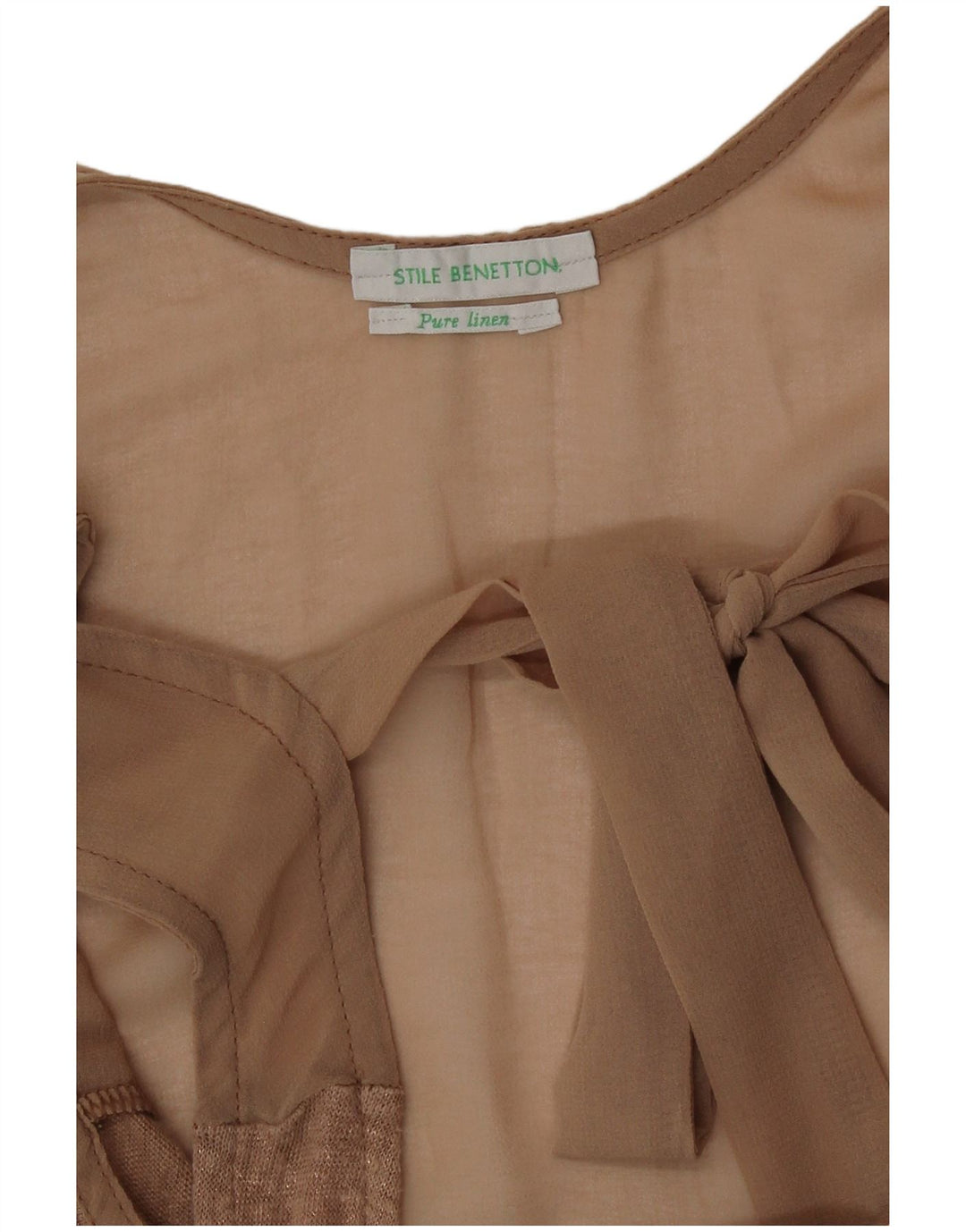 Benetton Damen Weste Top UK 12 Medium Beige Leinen