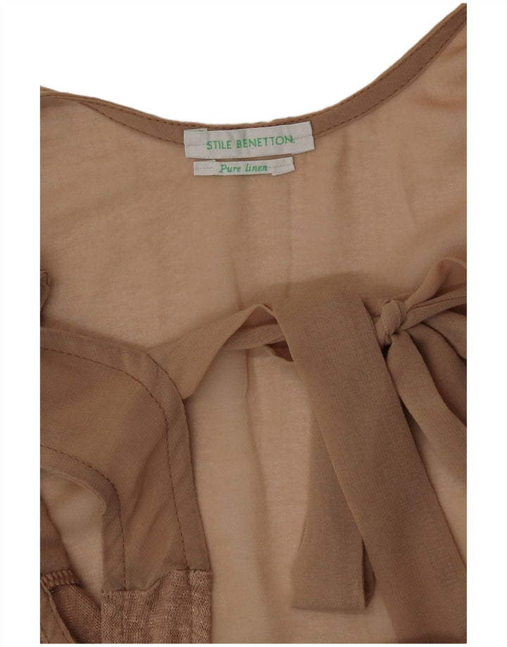 Benetton Damen Weste Top UK 12 Medium Beige Leinen