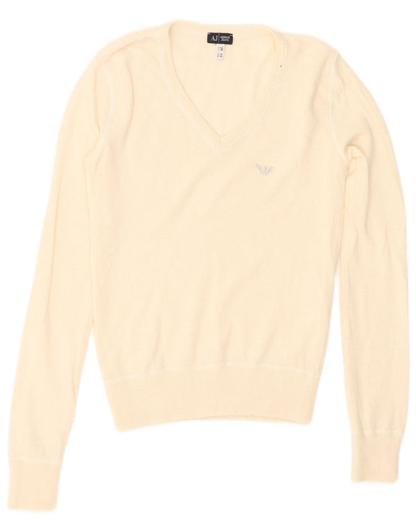 Armani Jeans Damen Pullover mit V-Ausschnitt UK 4 XS Off White Viscose