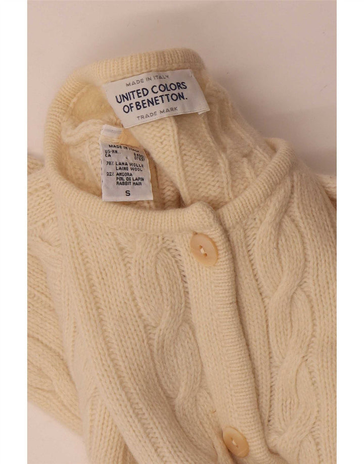 Benetton Damen-Strickjacke in Übergröße, Gr. 10, Größe S, cremefarbene Wolle