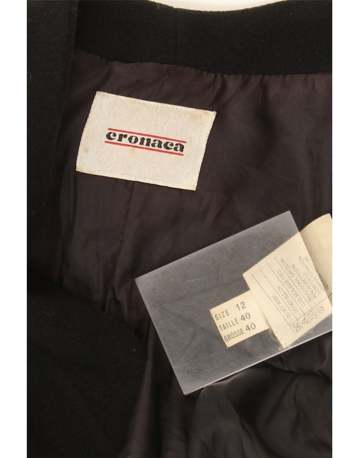 Vintage Damen Übergroßer Mantel UK 12 Mittelschwarze Wolle