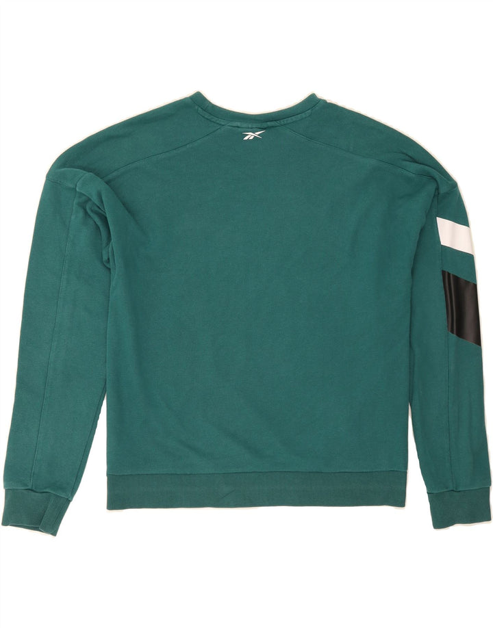 REEBOK Womens Graphic Sweatshirt Jumper UK 12/14 Medium Green Colourblock Vintage Reebok and Second-Hand Reebok from Messina Hembry 
