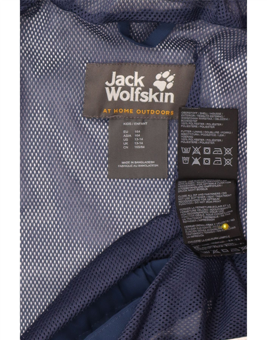 Jack Wolfskin Jungen-Regenjacke mit Kapuze, 13–14 Jahre, marineblaues Polyester