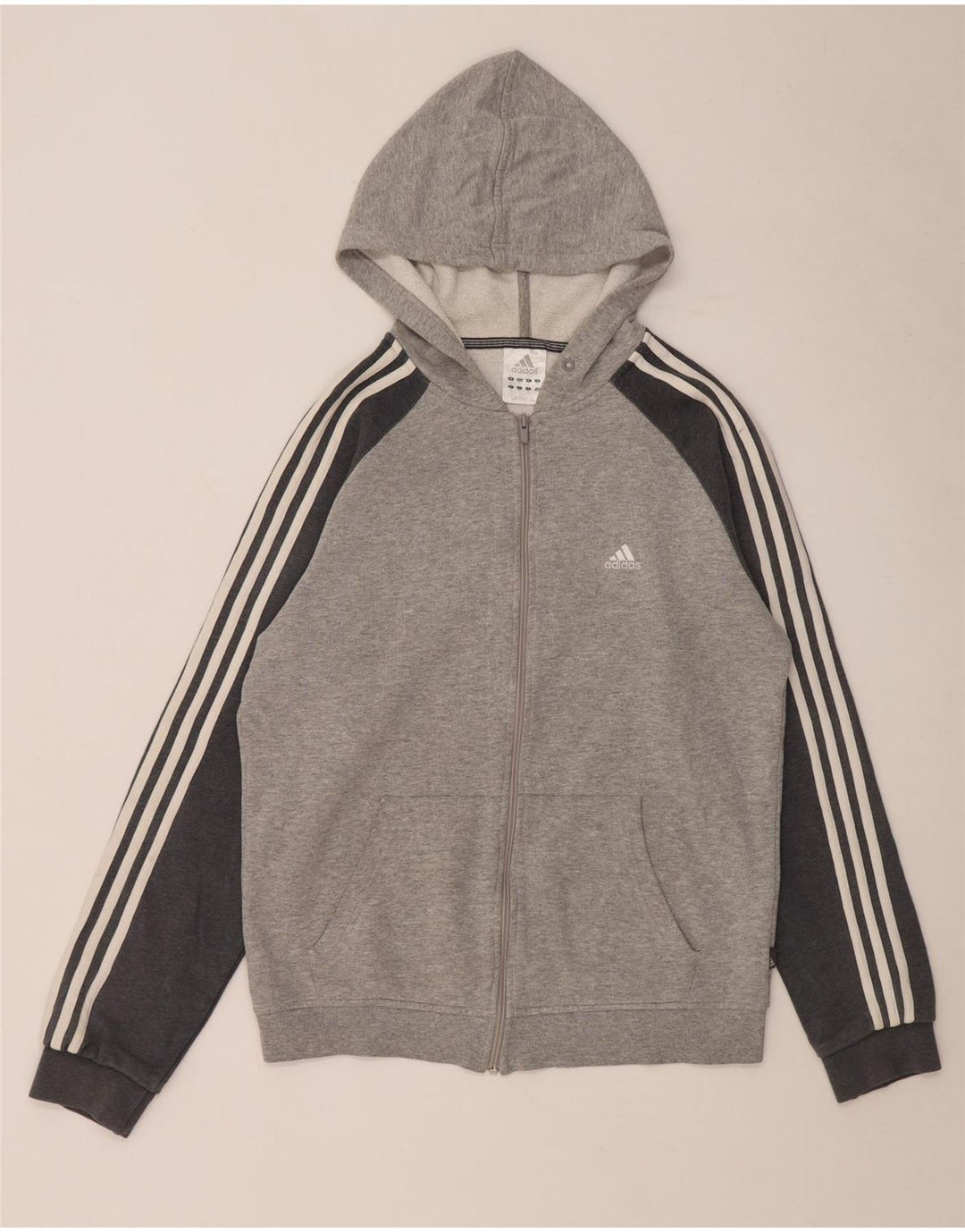 Adidas Herren-Kapuzenpullover mit Reißverschluss, mittelgrau gefleckte Baumwolle