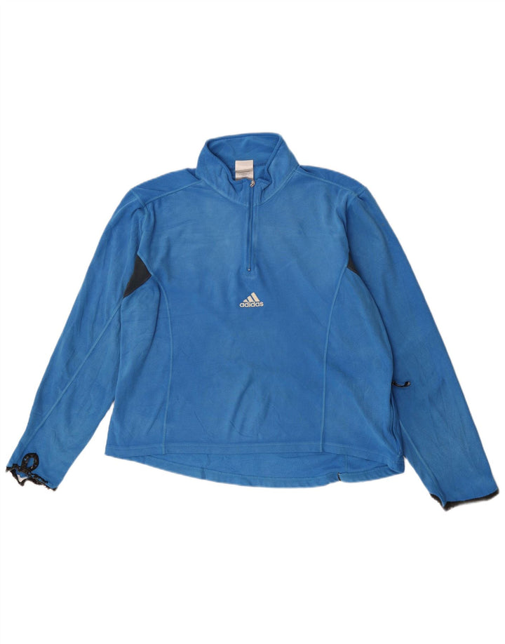 Adidas Damen Loose Fit Zip Neck Top Langarm Mittelblaues Polyester