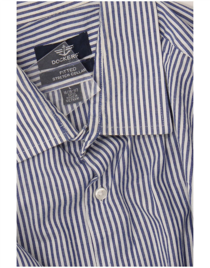 Dockers Herren-Hemd, tailliert, Größe 16 16 1/2, groß, blau gestreift, Baumwolle
