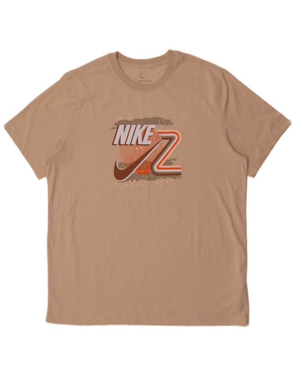 NIKE Herren Dri Fit Graphic T-Shirt Top XL Beige Baumwolle