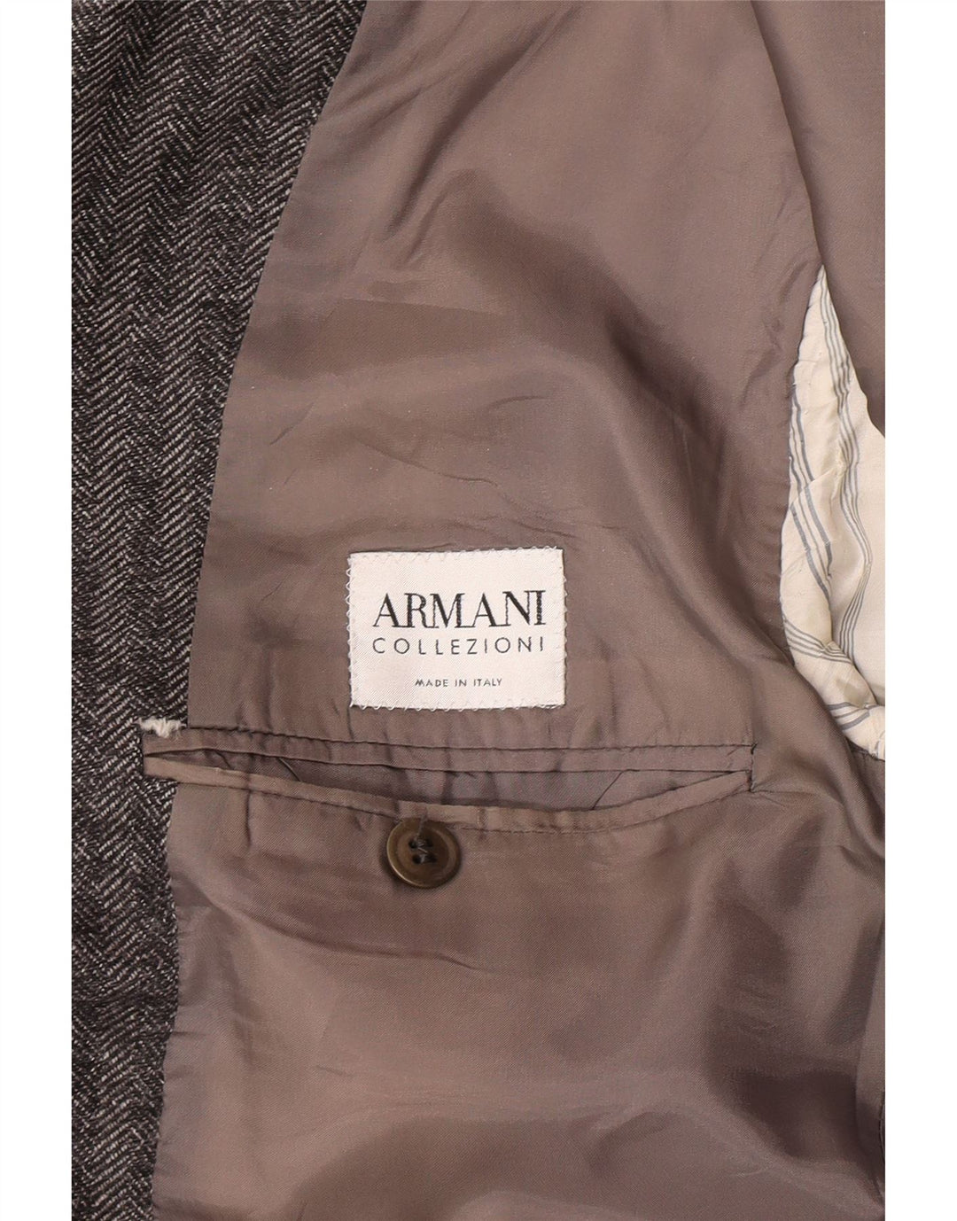 Armani Collezioni Herren 3-Knopf-Blazerjacke IT 52 XL Graues Fischgrätenmuster