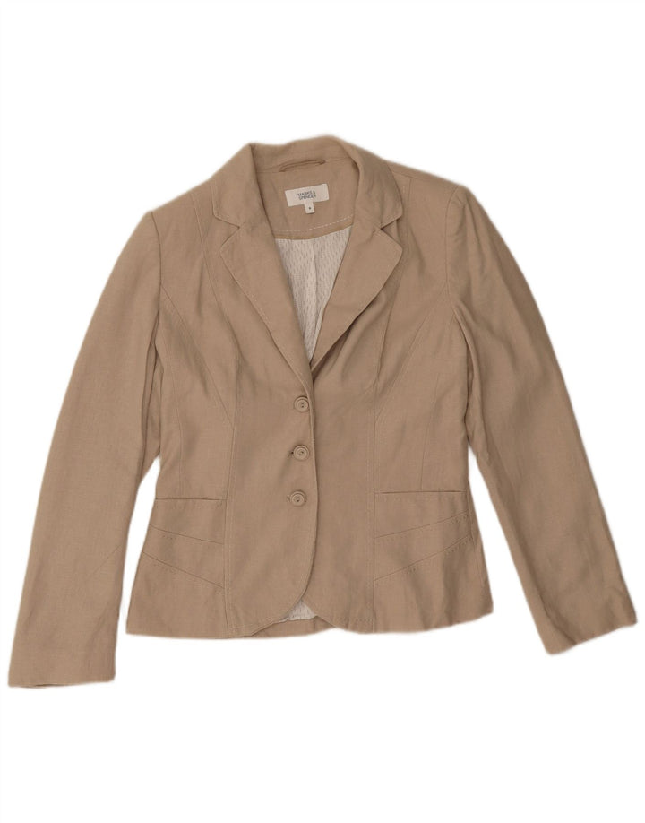 Marks & Spencer Damen-Blazer mit 3 Knöpfen, Gr. 8, Beige, Polyester