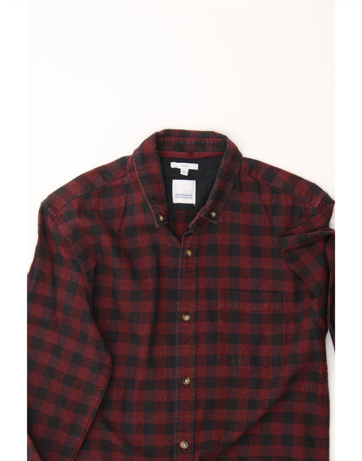 JULES Mens Slim Fit Flannel Shirt Small Red Gingham Cotton Vintage Jules and Second-Hand Jules from Messina Hembry 