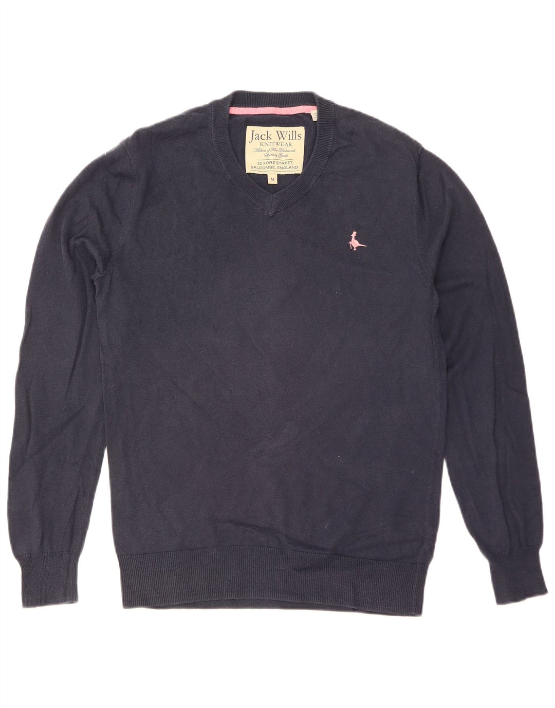JACK WILLS Herren-Pullover mit V-Ausschnitt aus mittelblauer Baumwolle