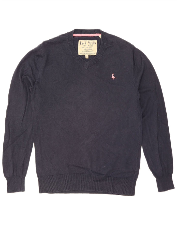 JACK WILLS Herren-Pullover mit V-Ausschnitt aus mittelblauer Baumwolle