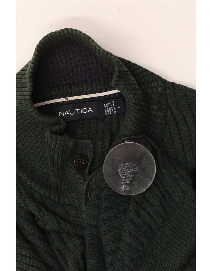 Nautica Herren-Pullover mit Knopfkragen, groß, grüne Baumwolle