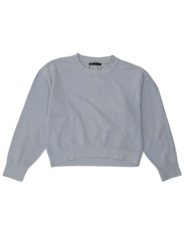 Zara Damen Crop Oversized Sweatshirt Pullover UK 10 Small Blau Polyester