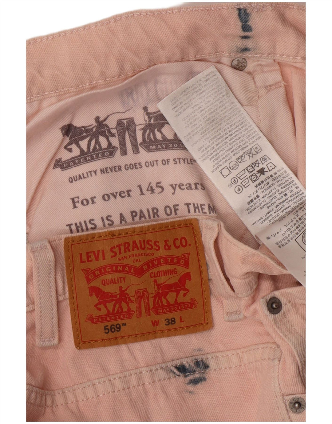 LEVI'S Mens 569 Denim Shorts W38 XL Pink Tie Dye Cotton