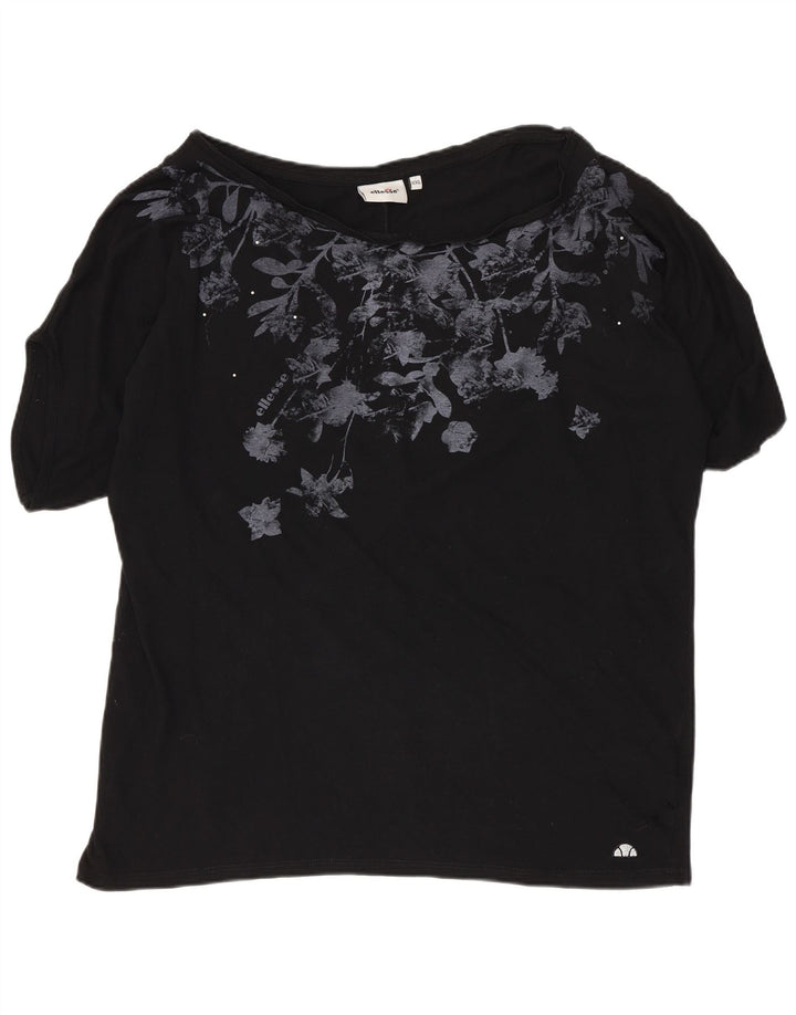 ELLESSE Damen Grafik T-Shirt Top UK 20 2XL Schwarz Baumwolle